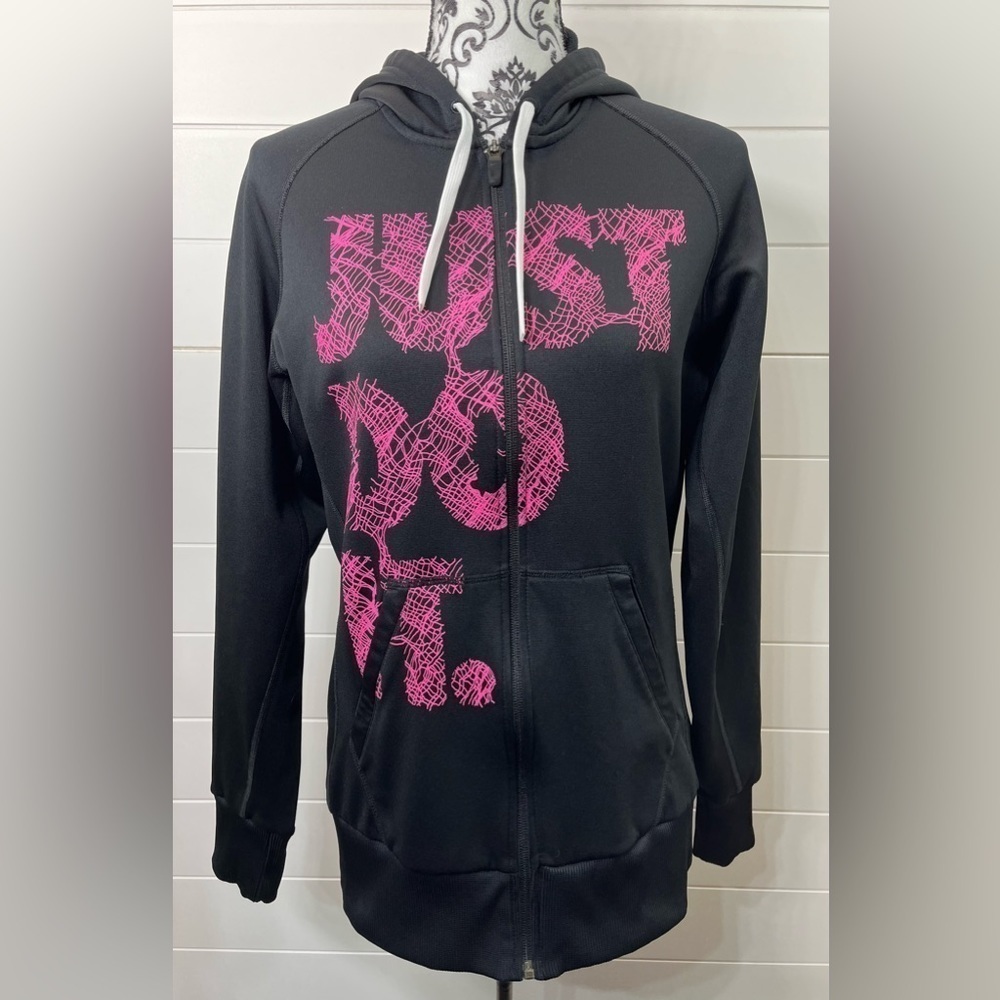 Nike JUST DO IT Jacket Womens Small Hooded Pockets Dri-Fit Running Spin Pilates